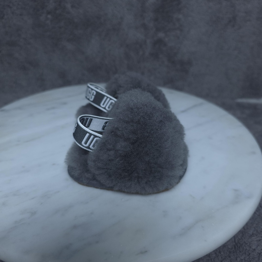 UGG Slippers Girls Newborn Gray Fluff Yeah Slide 112494